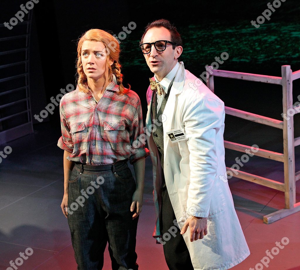 Miss Atomic Bomb Florence Andrews As Candy Johnson Stephane Anelli As Professor Alvin Schmul Co Directed By Deamer And Long At St James Theatre London Uk