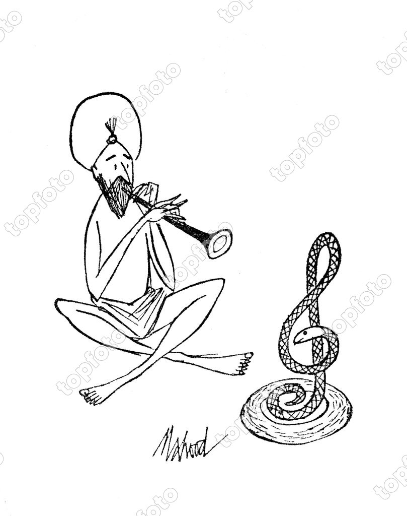 Man in turban playing on flute with cobra dancing in basket. Snake charmer  play musical instrument for hypnotizing. Vector illustration. 20376336  Vector Art at Vecteezy