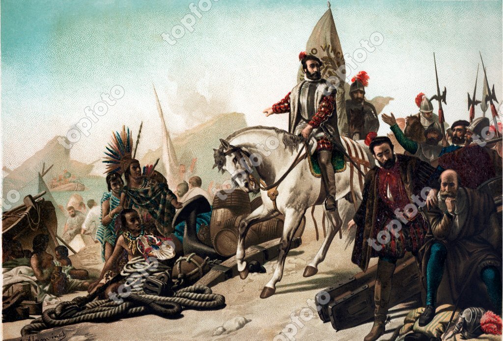 Victory of the troops of Hernán Cortes on Mexico forces led by Cuitláhuac, in the battle of Otumba, in 1520. - TopFoto