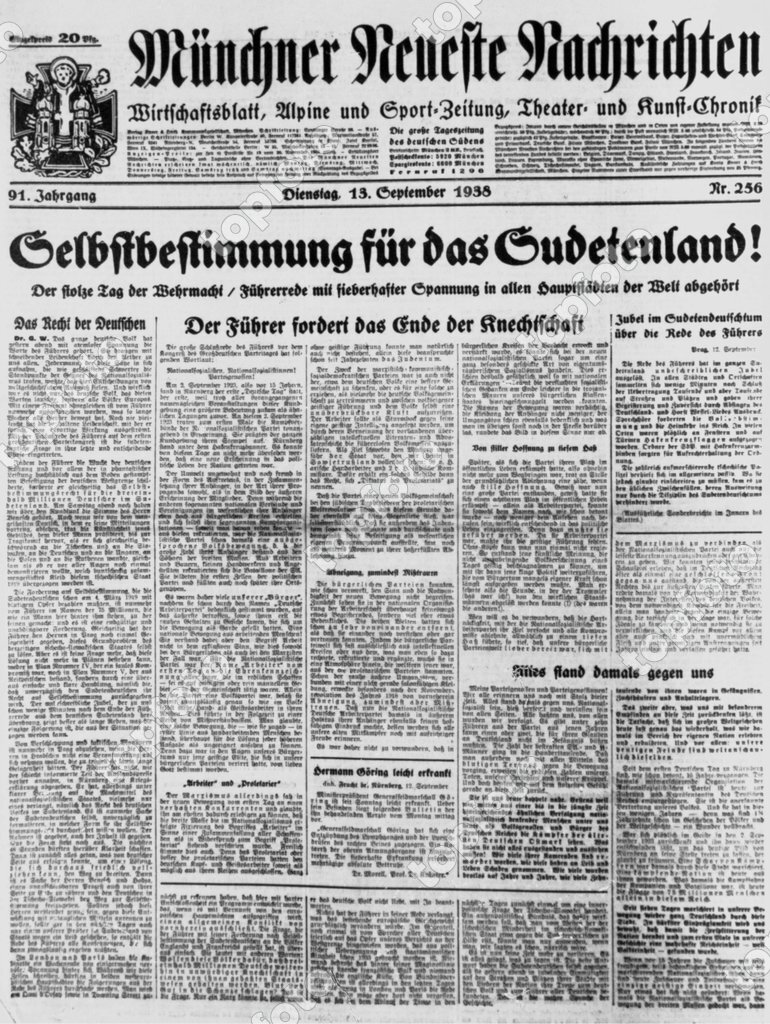 Headline of the front page of the Muenchner Neuesten Nachrichten on the ...