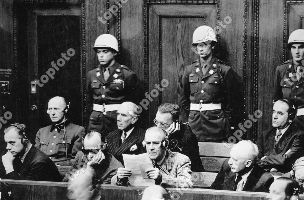 Nuremberg Trial. First row from left Alfred Rosenberg Hans