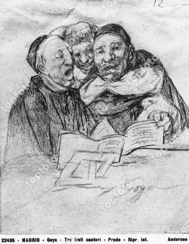 Three singing friars; drawing by Francisco Goya, in the Prado Museum in