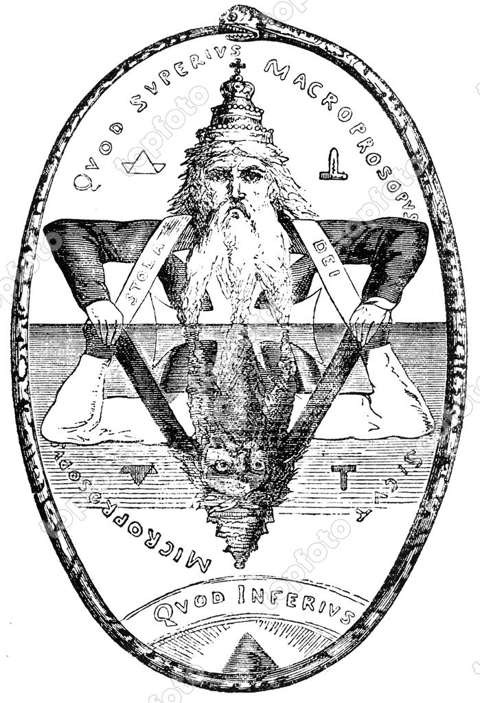 Macrocosm and microcosm entwined in Seal of Solomon, surrounded by the  Ouroboros serpent. From Eliphas Levi, 'Transcendental Magic', 1896 - TopFoto
